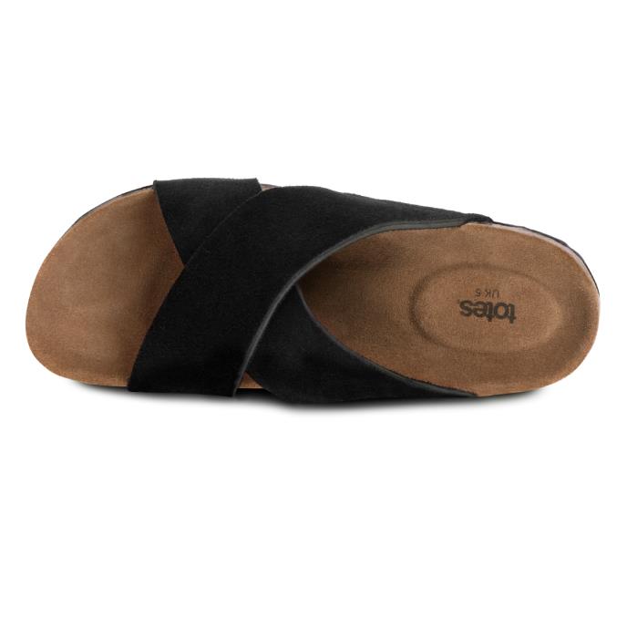 totes® Ladies Suede Cross Strap Sandal Black Extra Image 3
